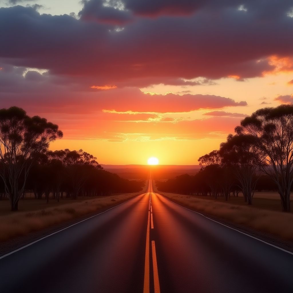 Sunset over Australian outback road