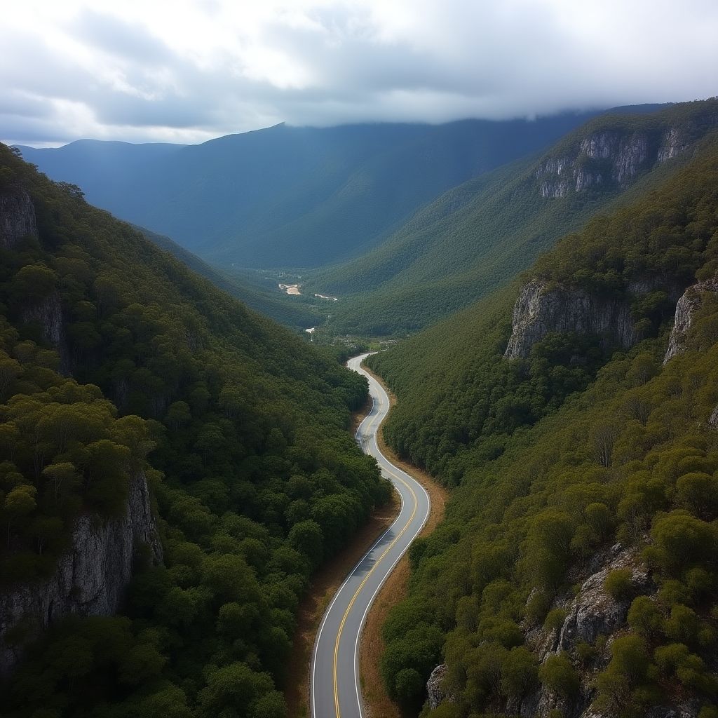 Winding road through Tasmanian wilderness